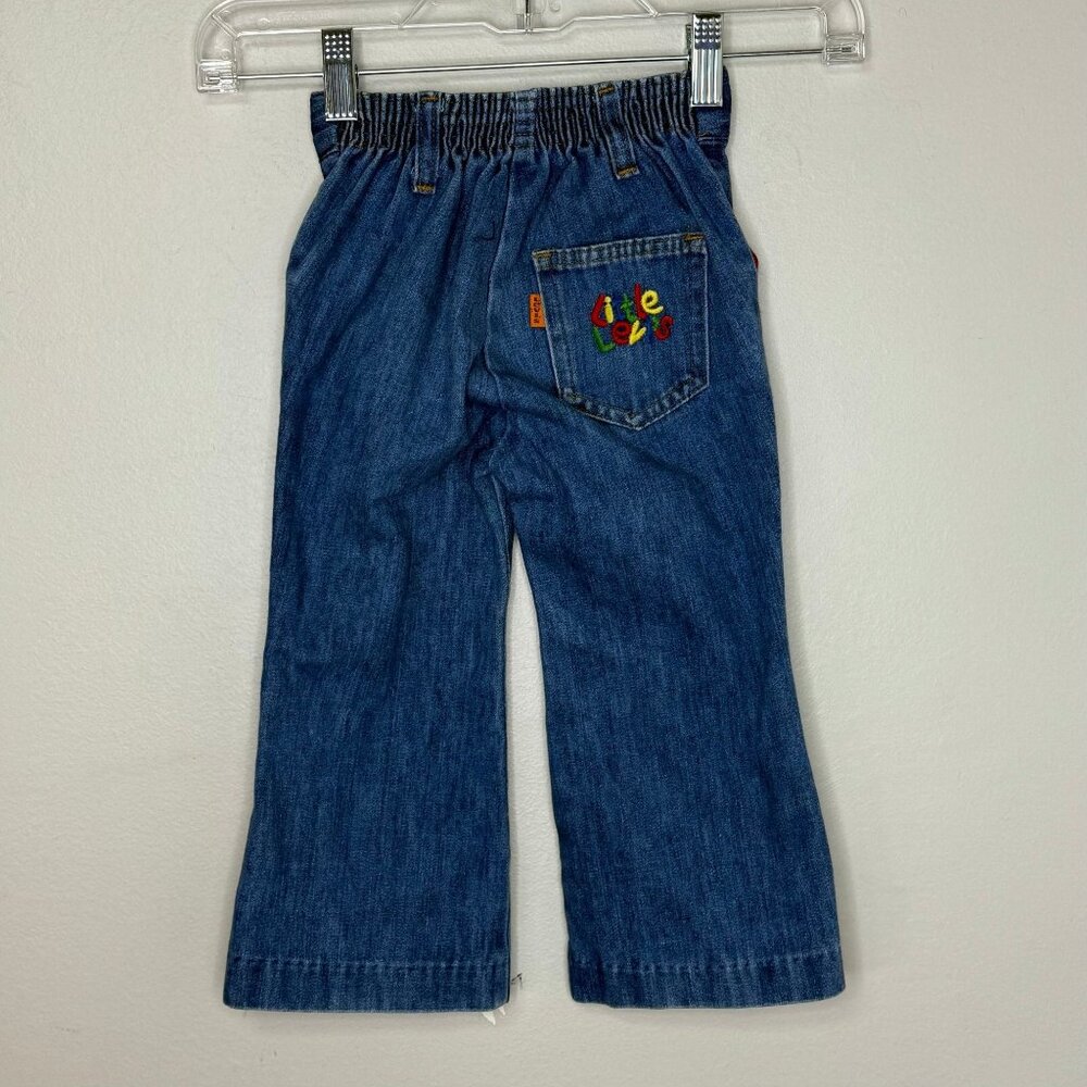Vintage 1970s Blue Jeans, Little Levi’s Size 3T, Embroidered Pocket, Orange Tab